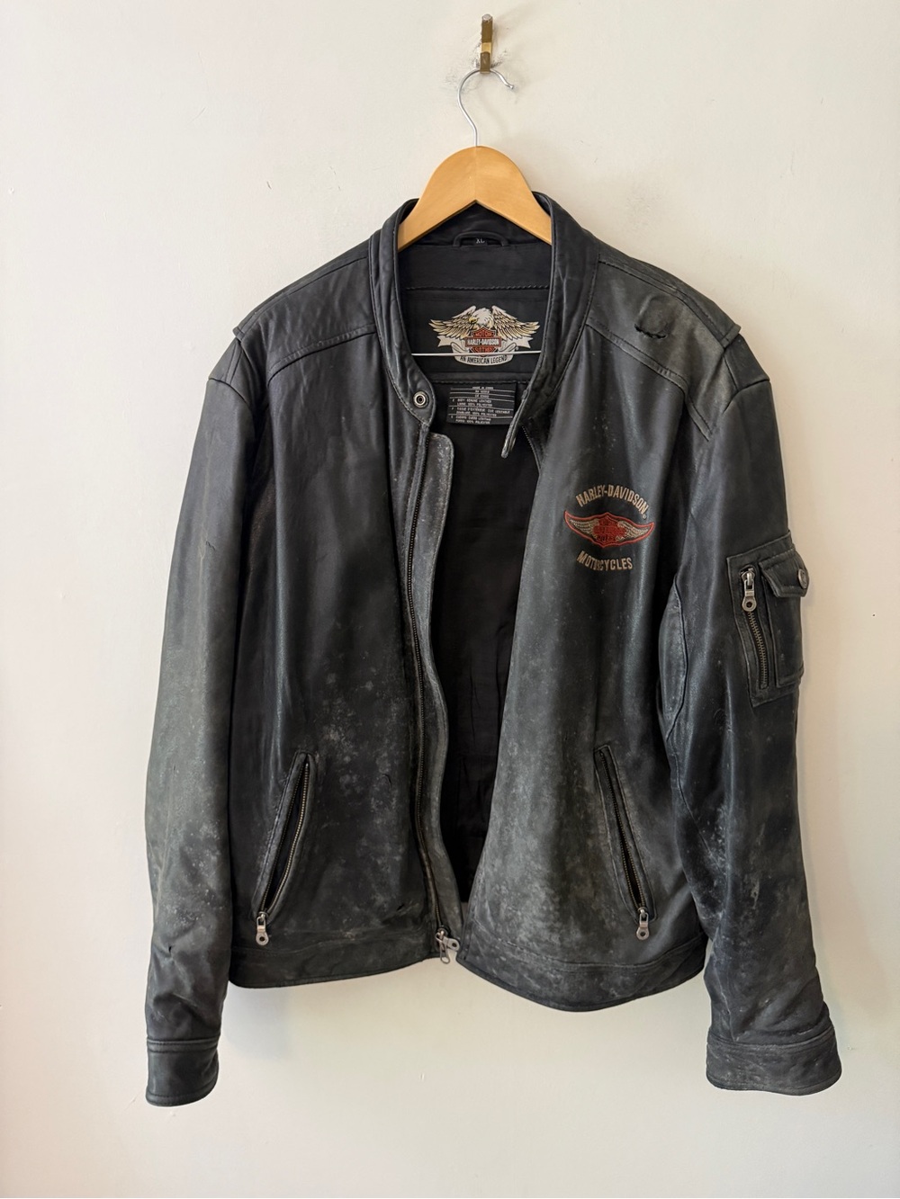 Vintage Harley-Davidson Black Leather Bomber Jacket with Embroidered Logo